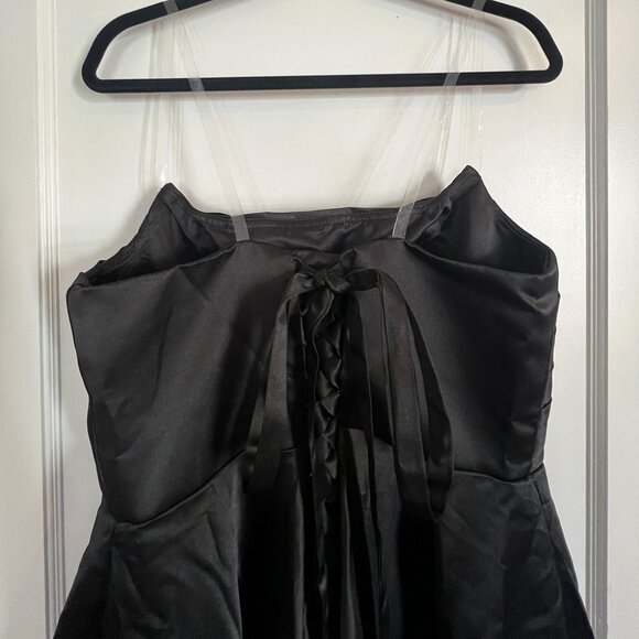 Women's Strapless Satin Dress - Lace Up Back - Picture 4 of 6